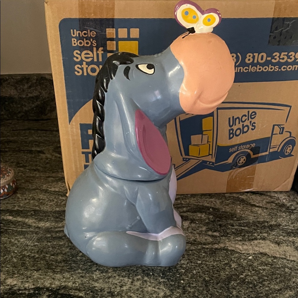 Gray Eeyore Cookie Jar with Butterfly